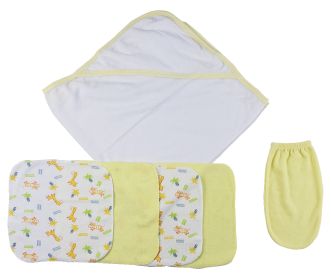 Yellow Hooded Towel, Washcloths and Hand Washcloth Mitt - 6 pc Set