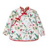 Chinese Style Baby Eating Bibs Inner Waterproof Kids Apron Girls Long Sleeve Painting Eating Smock,Green Red Leaves