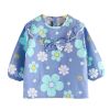 Blue Flower Baby Eating Smock Inner Waterproof Kids Bibs Long Sleeve Princess Apron