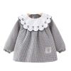 Black Grid Baby Eating Smock Long Sleeve Inner Waterproof Baby Bibs Girls Painting Smock Apron