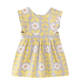 Grey Yellow Flowers Baby Girl Sleeveless Princess Smock Eating Inner Waterproof Kids Bibs Painting Apron