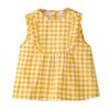 Yellow Grid Baby's Inner Waterproof Apron Eating Smock Girl's Princess Smock Sleeveless Bib