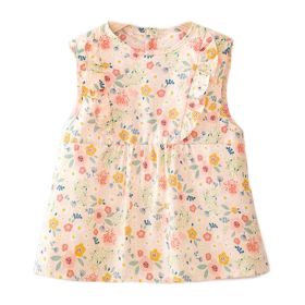 Beige Flora Baby's Inner Waterproof Apron Eating Smock Girl's Princess Smock Sleeveless Bib