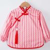 Chinese Style Baby Eating Bibs Inner Waterproof Kids Apron Girls Long Sleeve Painting Eating Smock,Red Stripe