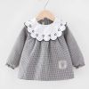 Black Grid Baby Eating Smock Long Sleeve Inner Waterproof Baby Bibs Girls Painting Smock Apron