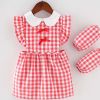 Red Grid Baby Smock Girls Inner Waterproof Apron Bibs Kids Apron Princess Eating Painting Apron