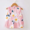 Pink White Flower Baby's Inner Waterproof Apron Eating Smock Girl's Princess Smock Sleeveless Bib